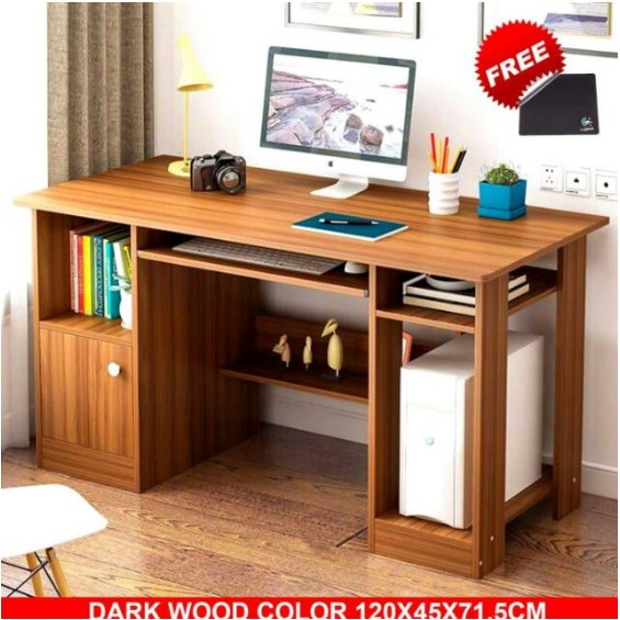 Home Office Computer Desk With Pull Out Keyboard Tray Shelves And