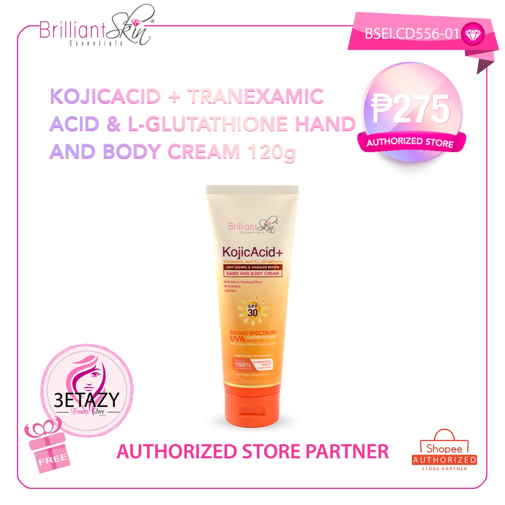 Brilliant Skin Essentials Kojic Acid + Tranexamic and LGlutathione Hand Body Cream Lotion 120G