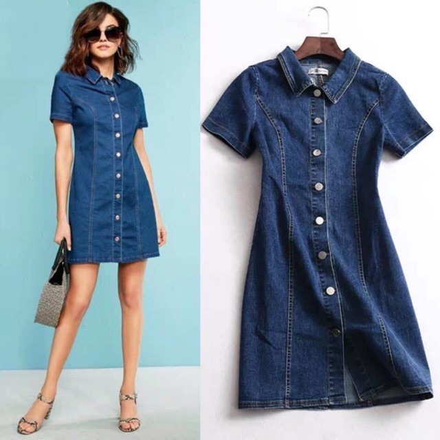 Korean Denim dress Bodycon maong polo dress best seller cod | Shopee ...