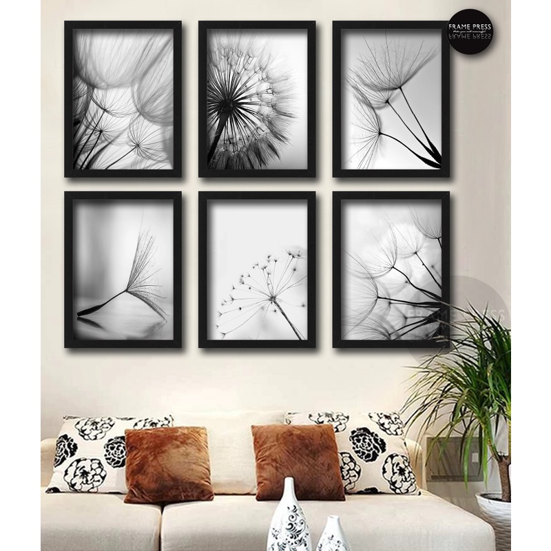 6 pcs set Nordic Dandelion black white WALL DECOR FRAMES HOME