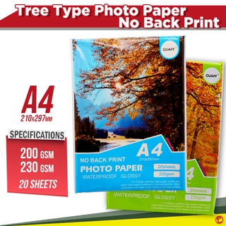 QUAFF No Back Print Glossy Inkjet Photo Paper A4 200GSM / 230GSM (20 sheets / pack)