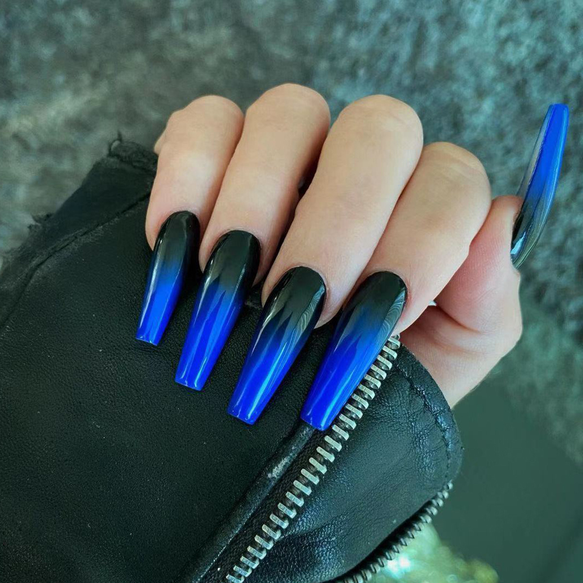 With Glue 24pcs Set Black And Blue Gradient Long Ballet Fake Nails Wear Waterproof Detachable Acrylic Nails Nail Art Design French Tip Fake Nails Shopee Philippines
