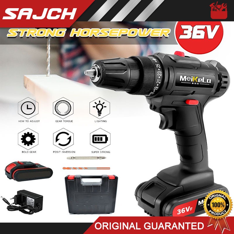 Cordless 36V Electric Drills Double-Speed With 2 Li-ion Batteries Drill ...