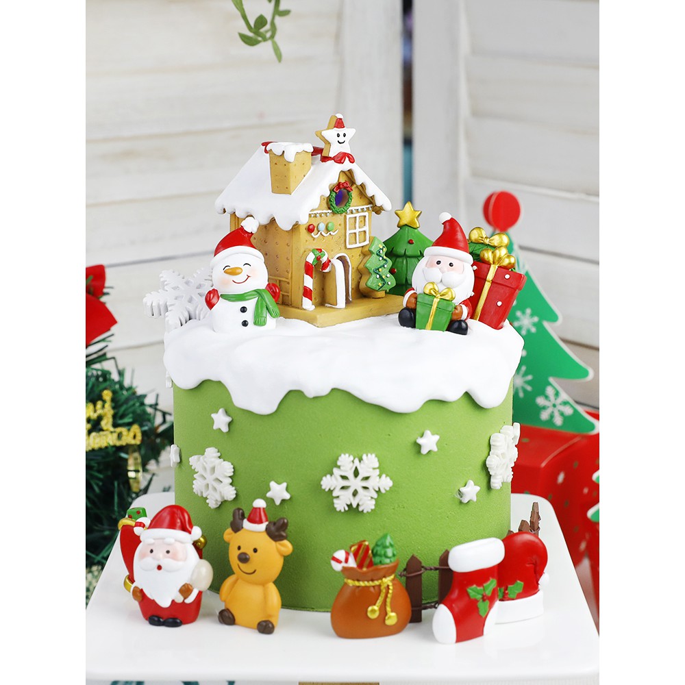 Merry Christmas Tree House Snowman Elk Gift Design Cake Topper For Home Party Decoration Christmas Eve Party Supplies Favors Shopee Philippines