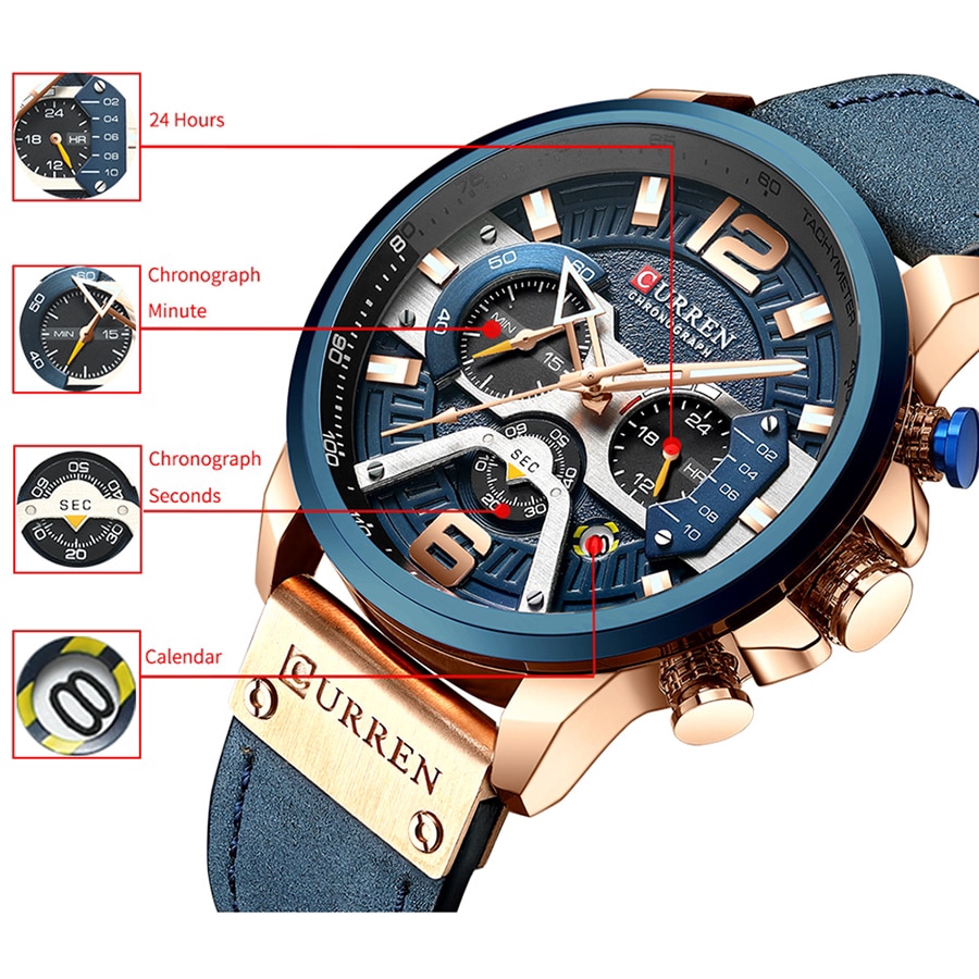 【Original Spot / COD】2020 New Curren 8329 CAINUOS 338 Casual Sports Watches Men's Leather Wrist Watch Man Clock Fashion Chronograph Wristwatch