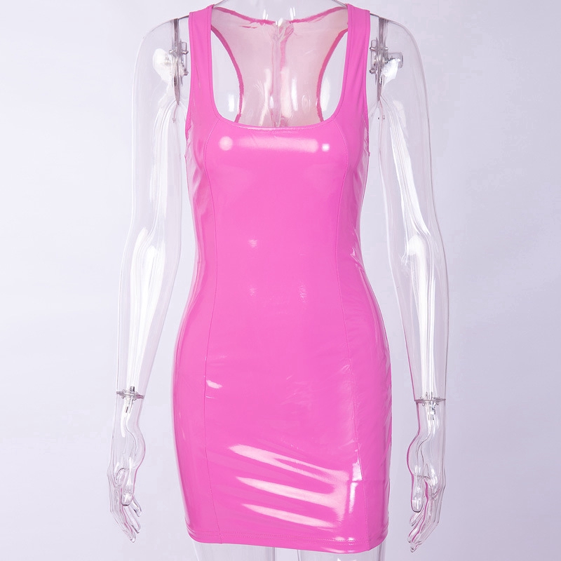 pink leather bodycon dress