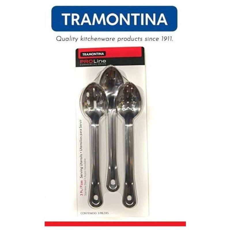 3 Piece Tramontina Proline Commercial Grade Stainless Steel Spoon Serving Utensils 