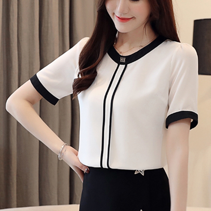 Women Blouses Top Button Clothes Short Sleeve O Neck Shirt | Shopee  Philippines