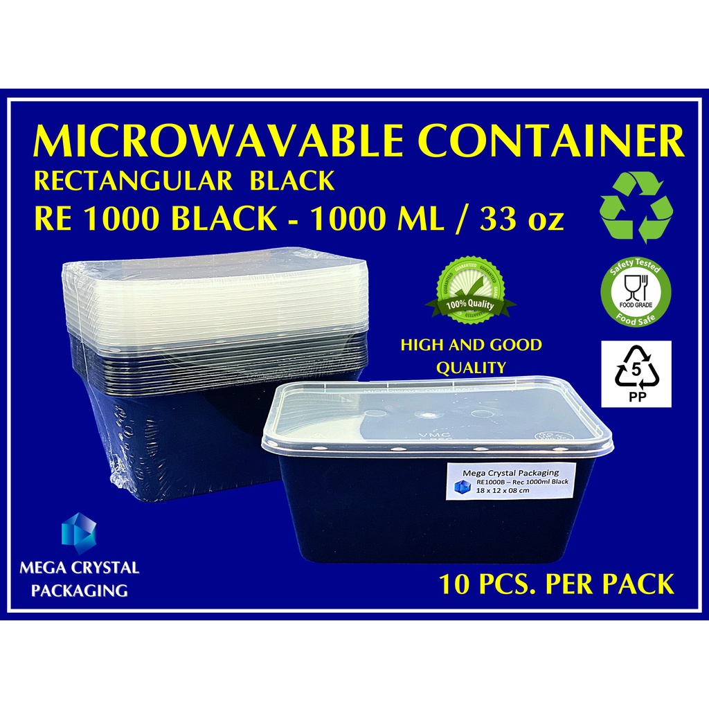 Microwavable Plastic Container Re 1000b Rectangular 1000 Ml Black Bottom 10 Pcs Per Pack Shopee Philippines
