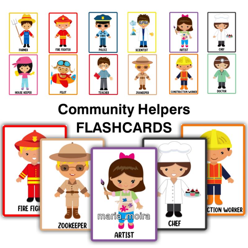 COMMUNITY HELPERS Laminated Flashcards, Teaching materials for Kids ...