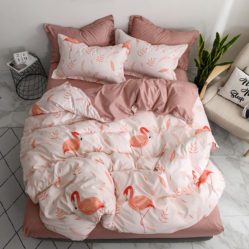 3 4pcs Bedding Red Flamingo Quilt Cover Cute Bed Sets Durable Shopee Philippines