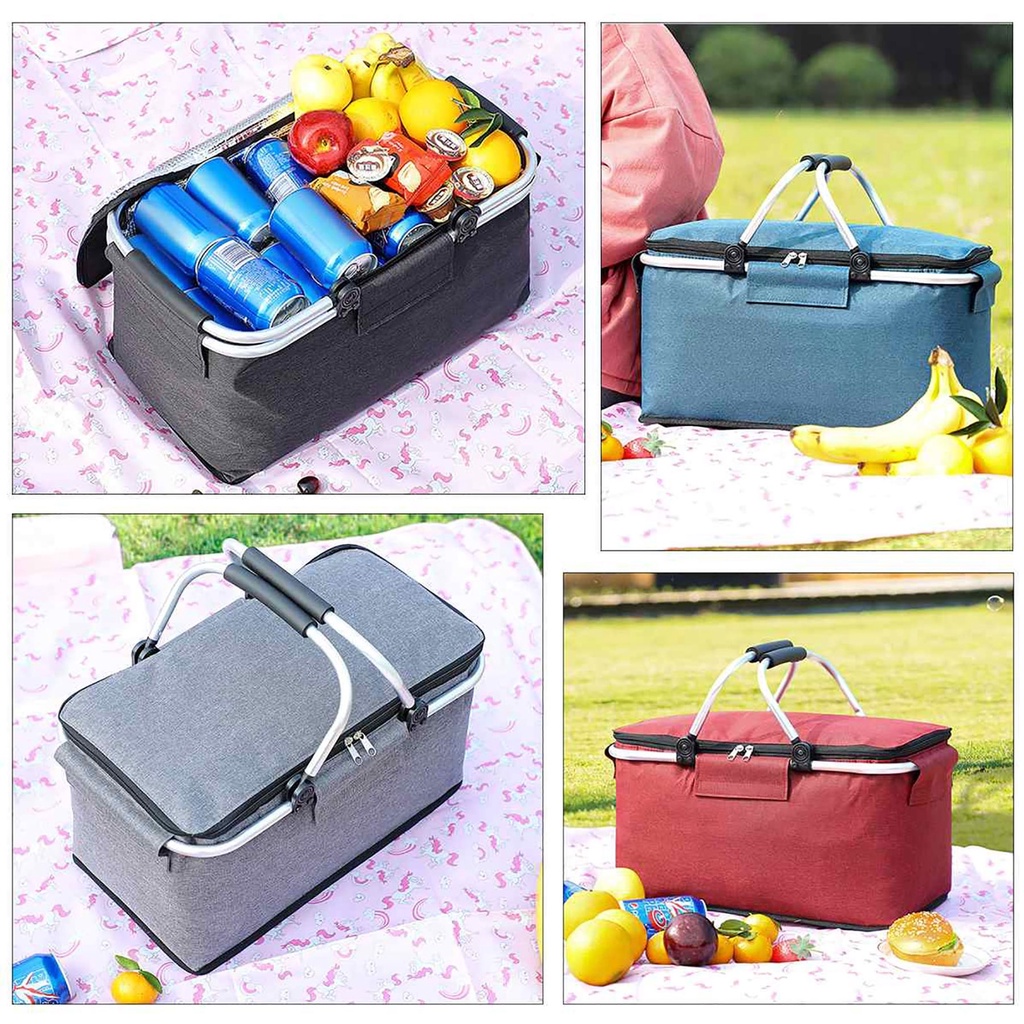 Folding Picnic Basket Insulation Storage Food Basket Portable Outdoor