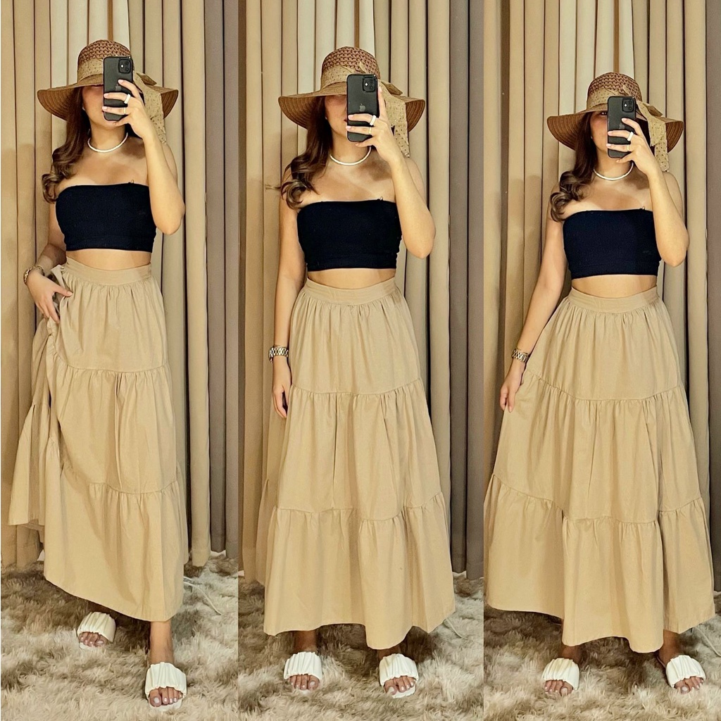 Maxi Tiered Skirt Womens Fashion Cotton Linen BubbleLattice SwissDot ...