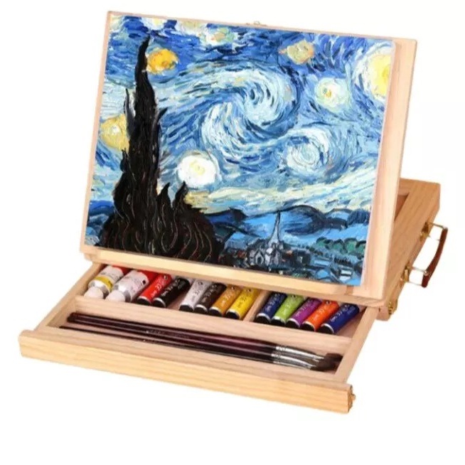 Wooden Table Easels for Painting Artist Kids Drawer Box Folding Table Easel Drawing Table