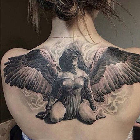 Tattoo stickers wings big back men and women angel demon wings waterproof  long-lasting feather simulation tattoo black and white full back | Shopee  Philippines