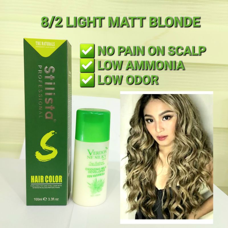 Stilista Hair Coloring Cream Set,Light Matte Blonde 8/2 Low Ammonia