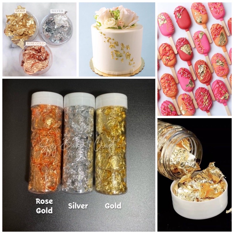 Gold Leaf Silver Leaf Rose Gold Leaf In A Bottle Decorative Use ONLY Gold Flakes Shopee
