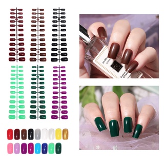 24 Pcs Glossy Elegant Solid Fashion Fake Square Wearable Nails Finished Pure Art Waterproof Nail Patch Fake Nails Stickers