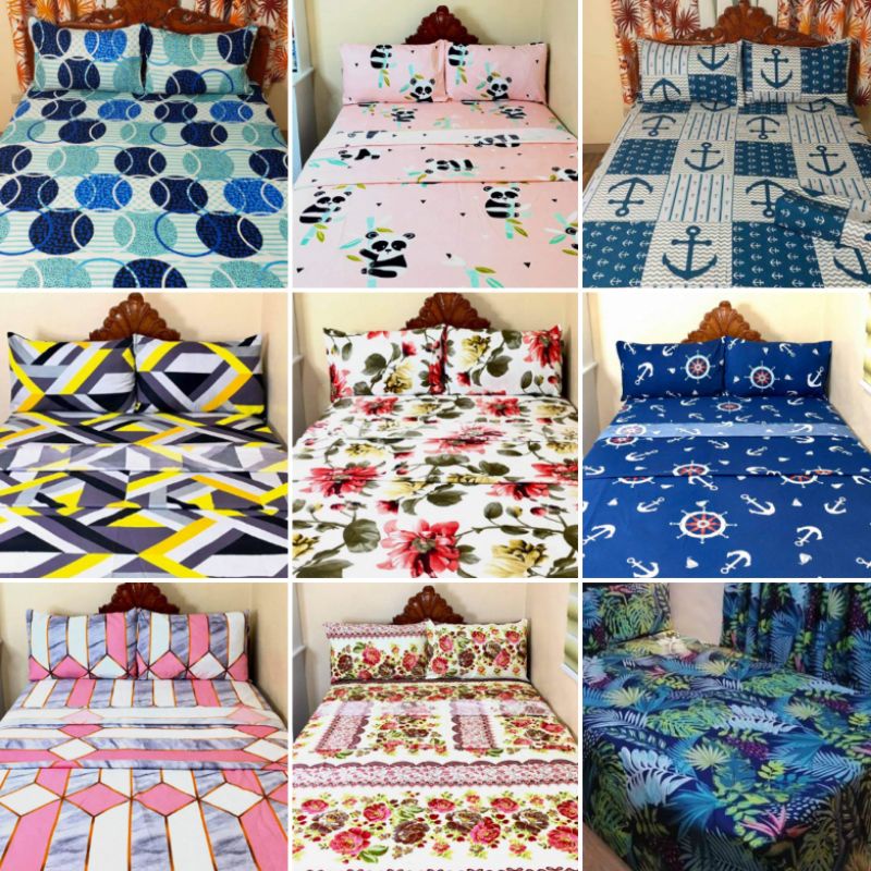 Single size bedsheet set with 2 pillowcase ( Canadian Cotton) Shopee