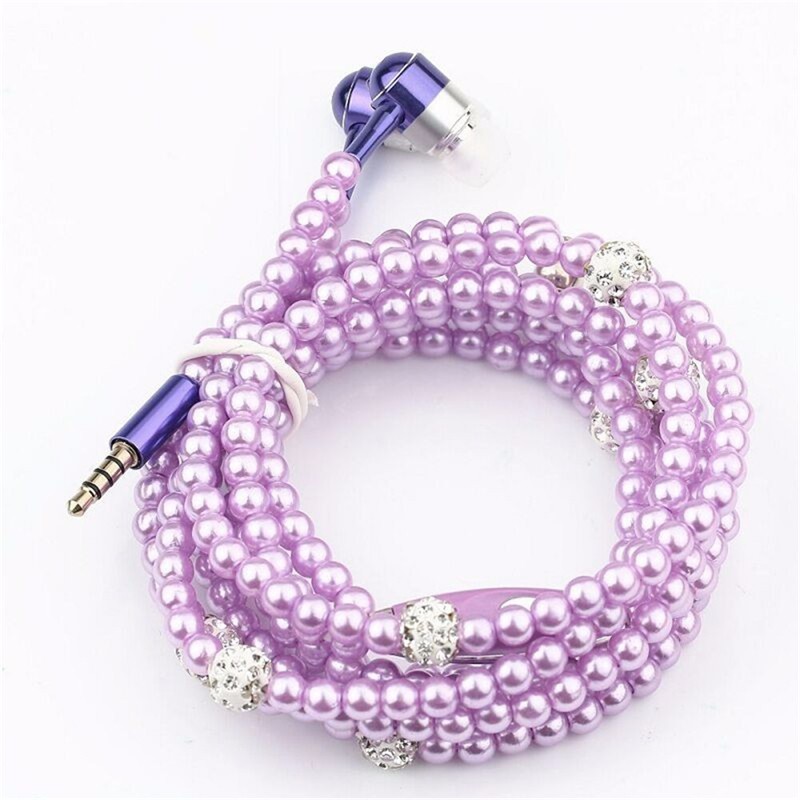 Jewelry Pearl Necklace Earphones w/Mic 3.5mm Inear Stereo Headphone