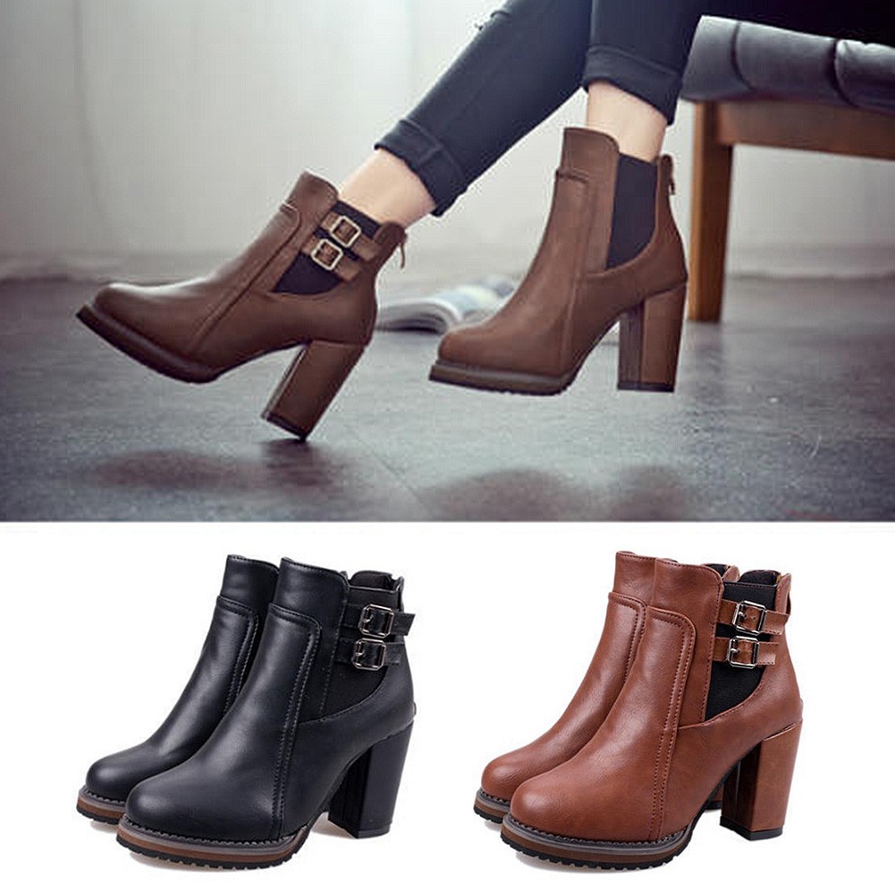 high heel chunky ankle boots