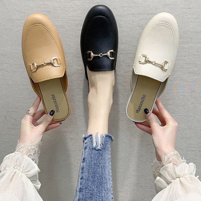 【LaLa】Korean Fashion design loafer women shoes sandals flat for ladies ...