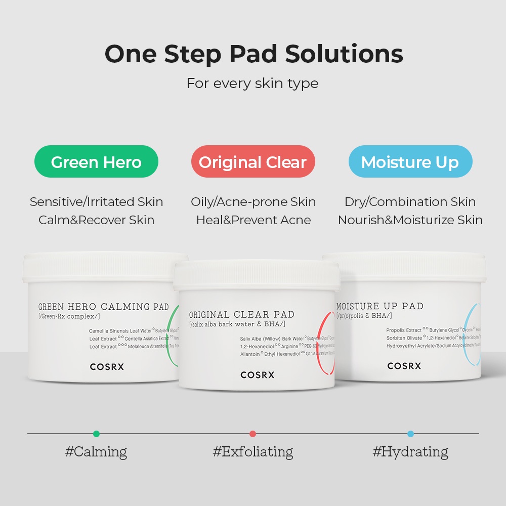 COSRX One Step Original Clear Pad Moisture Up Pad Green Hero Calming Pad 70  Pads & RX Studio Standard Pad Case | Shopee Philippines