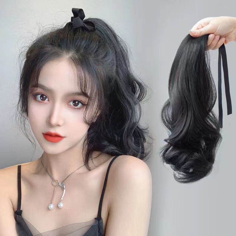 Wig ponytail female long curly hair strap-type pear flower fake ...