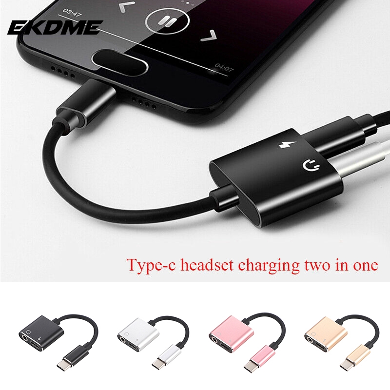 2 in 1 Type-C To USB C + 3.5mm Jack Earphone Audio Converter Cable ...