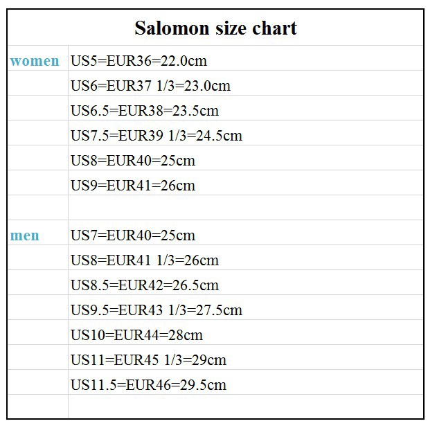 salomon shoe width chart