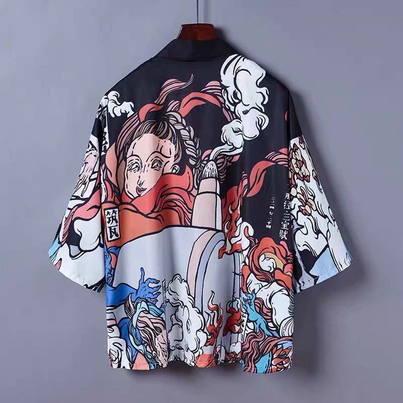 Anime Shirt For Men Japanese Samurai Kimono Male Cool Loose Top Unisex ...