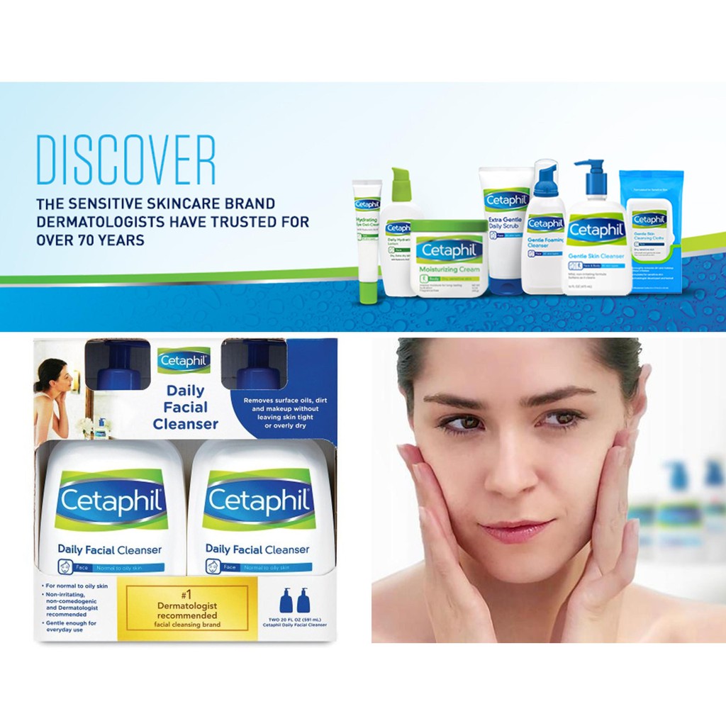 (U.S. Original) Cetaphil Daily Facial Cleanser, Face Wash For Normal to Oily Skin, 237ml -- 473ml Q