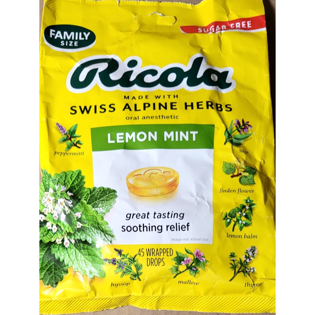 Ricola Sugar Free Lemon Mint w/ Swiss Alpine Herbs Oral Anesthetic