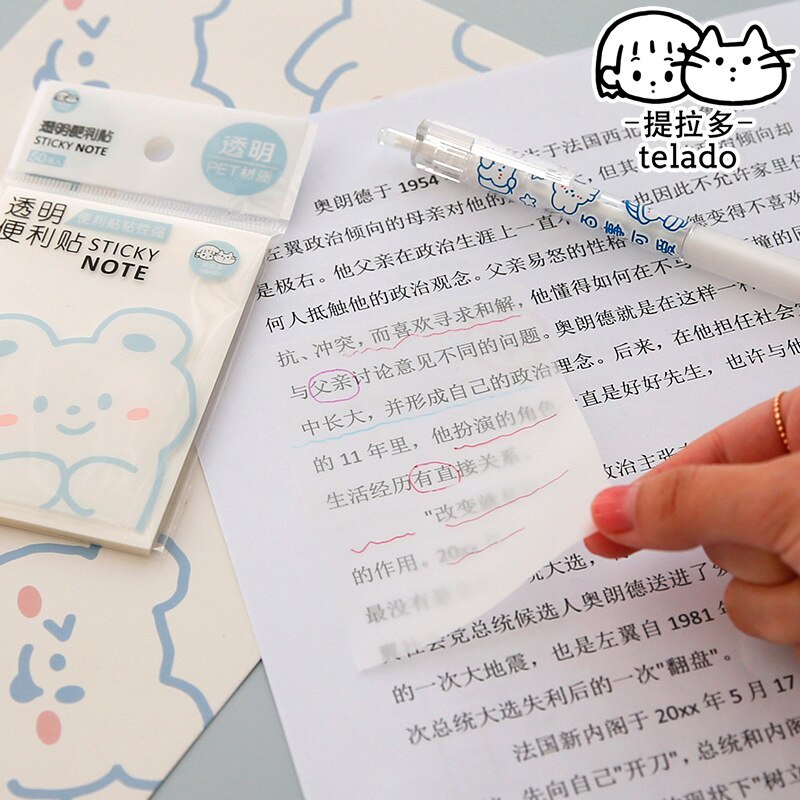 50 Sheets PET Waterproof Transparent Durable Self-Stick Notes