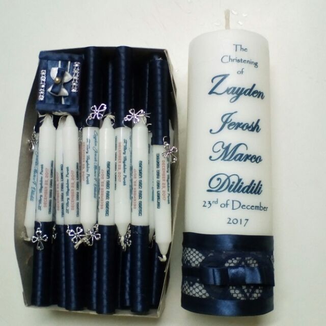 catholic baptism candle set for boy