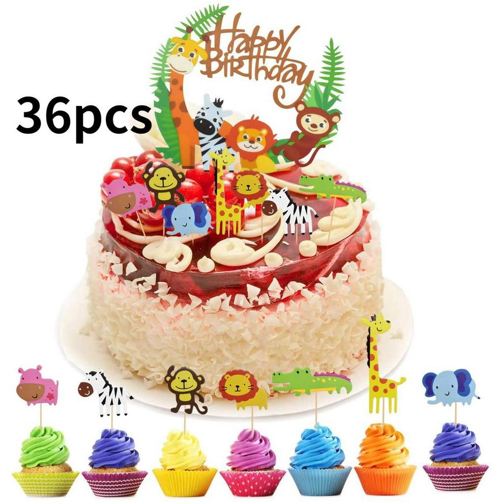 22Pcs Zoo Animal Cupcake Toppers, Jungle Safari Cake Topper, Jungle