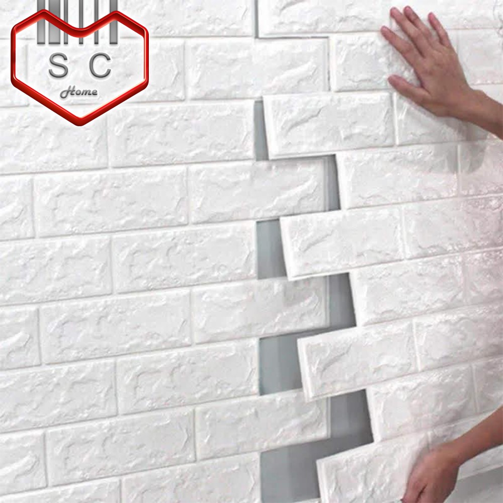 SC 3D Bricks 70x77cm thick White Wall Sticker DIY Self Adhesive Foam
