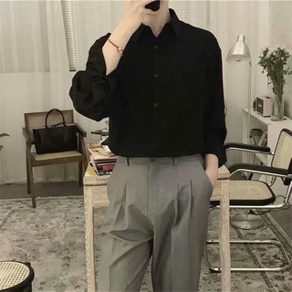 [Piece Set] Abstinence Series Draping Non-Ironing Casual White Shirt Men's and Women's Long Sleeves Ruan Shuai Korean Version Loose Outfit Men #8