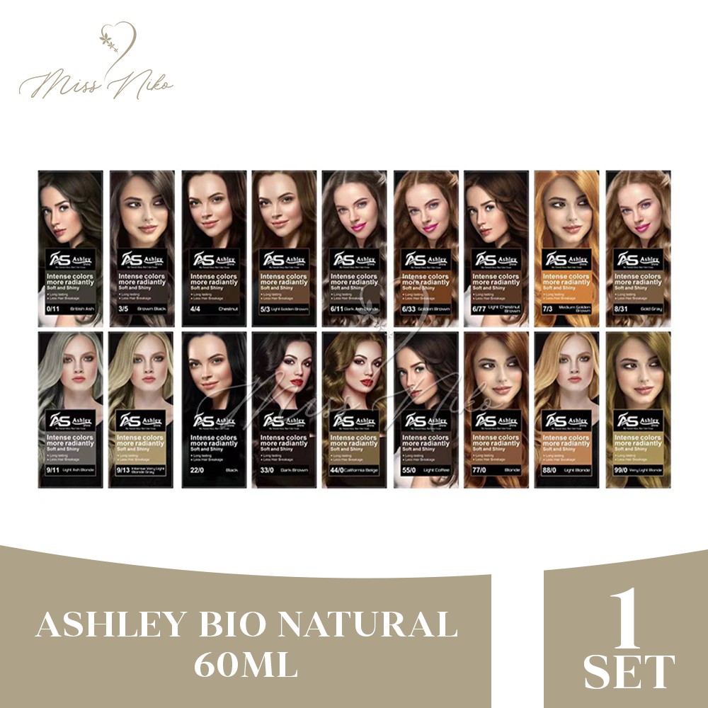 Ashley Shine Bio Natural Glossy Hair Color Cream Hair Dye Set 60mL Ash  Blonde Black Brown Hair Care | Shopee Philippines