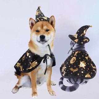 【Halloween Cat/Dog Clothes】New Halloween print wizard cape suit pet clothes dog cat hat funny accessories cat clothes