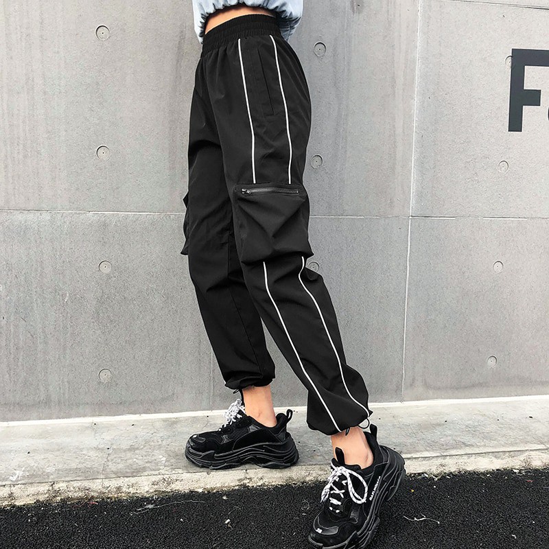 high waisted black cargo trousers