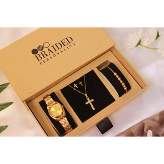 HER SET GIFT - GOLD WATCH GOLD BRACELET GOLD NECKLACE GOLD EARRINGS