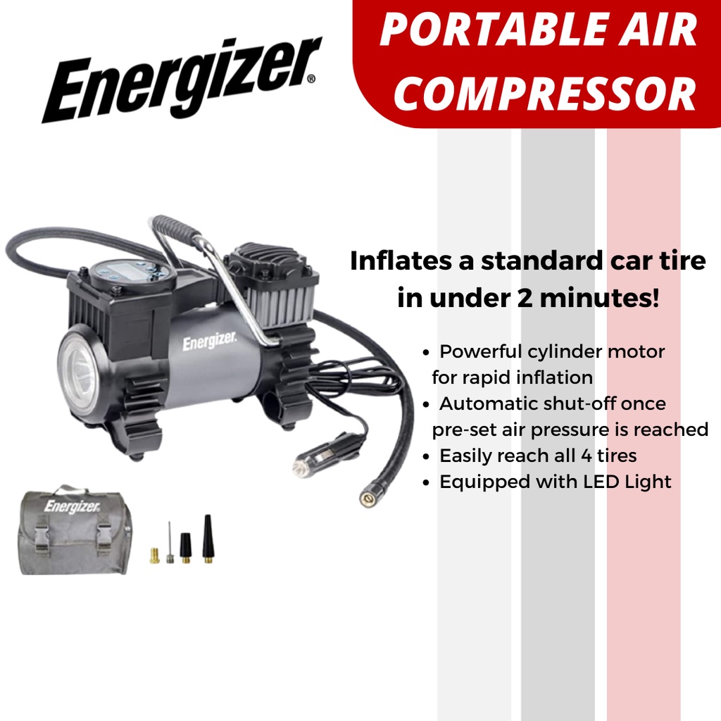Energizer Portable Air Compressor Tire Inflator 120 PSI 12V with