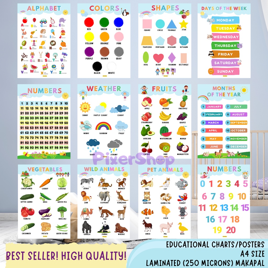 A4 Laminated Educational Charts For Kids Posters 250 Microns Makapal