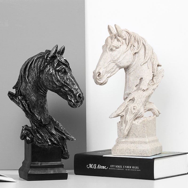 Home Decor Horse Statue Antique Horse Head Sculpture Living Room Display Figurines Handcrafts