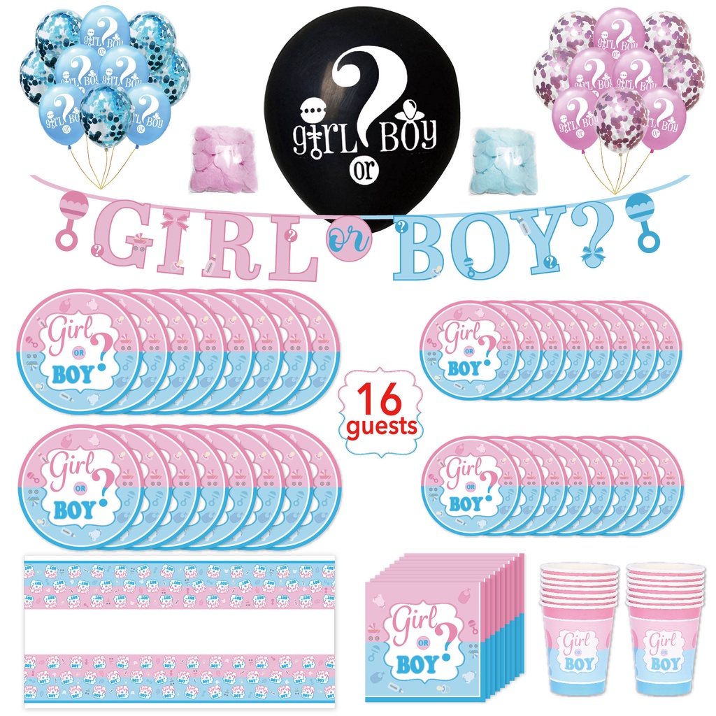 (Spot) Gender Reveal Girl or Boy Baby Shower Disposable Tableware Paper ...