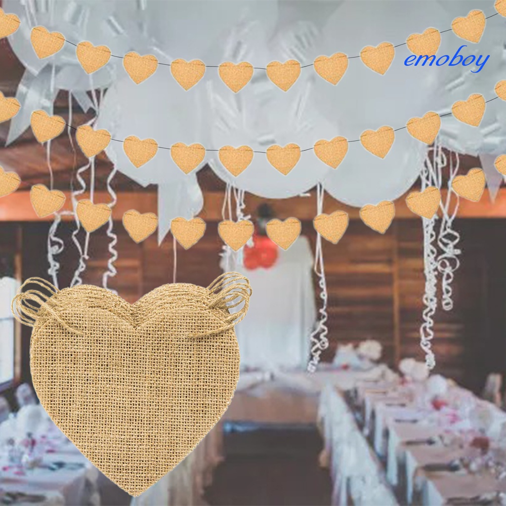 emoboy Heart Shaped DIY Party Banner Imitation Linen Valentines Day Hanging Bunting for Photo Booth