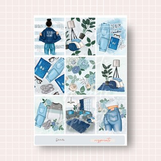 DENIM Planner  Stickers OOTD  Fashion Blue Floral 