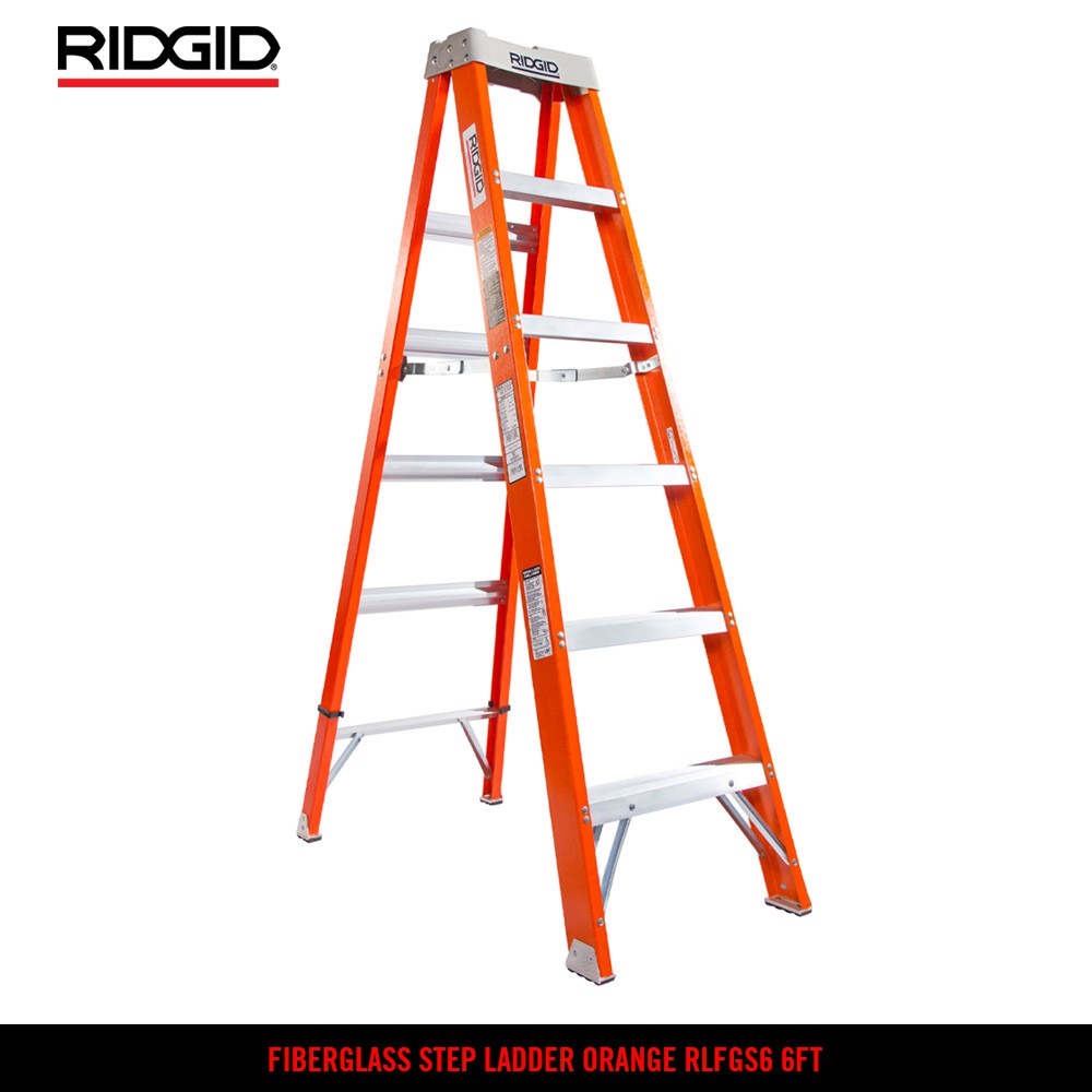 Ridgid Fiberglass Step Ladder Orange Rlfgs6 6ft 