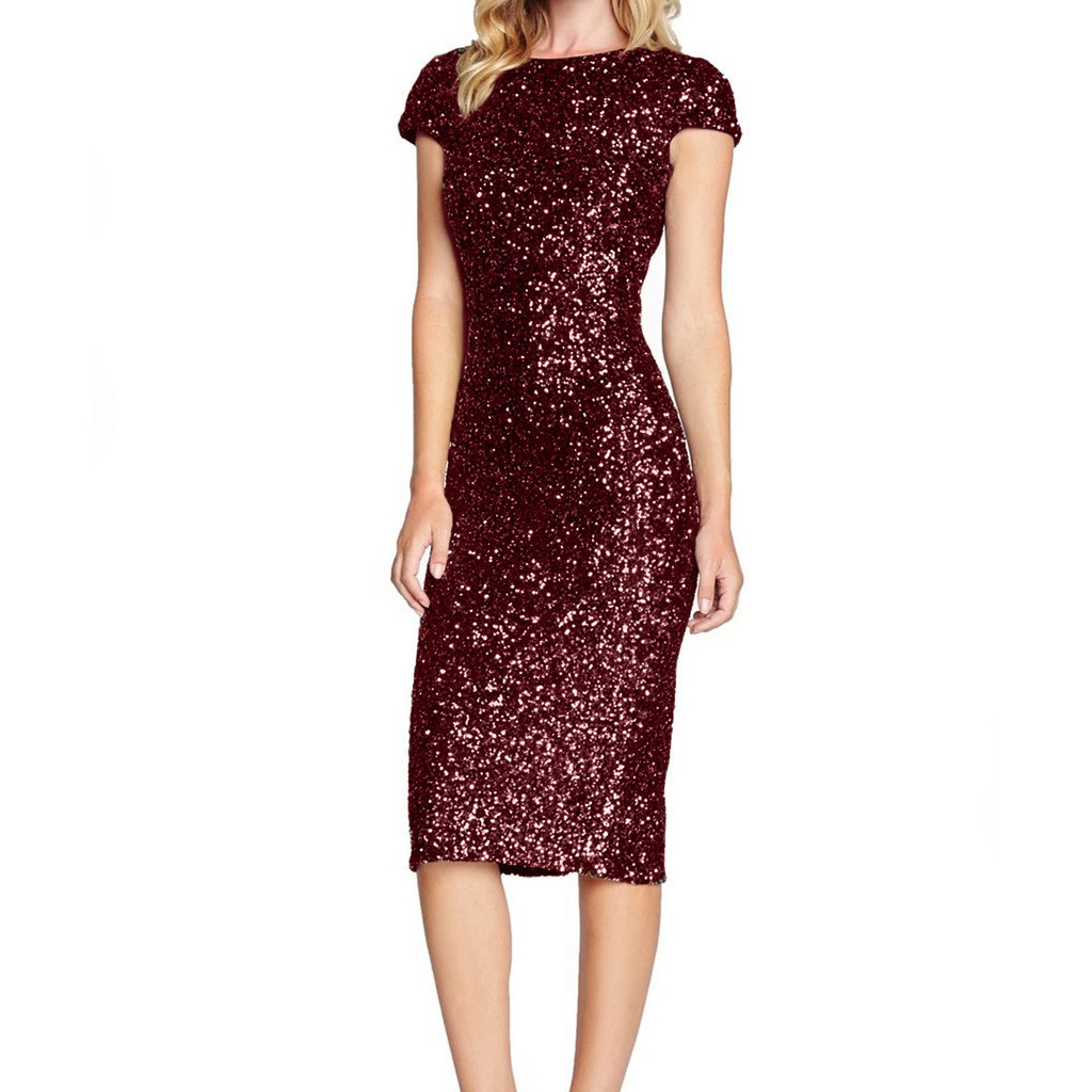 HNWomen's Sparkle Glitzy Glam Sequin Short Sleeve Flapper Party Club Dress